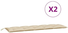 Almofadões banco jardim 2 pcs 180x50x7cm tecido oxford bege