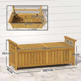 Banco de jardim de 2 lugares em madeira com espaço de arrumação de 151 L, banco de exterior com braços, 128,5 x 56 x 53,5 cm, castanho
