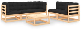 vidaXL 6 pcs conjunto lounge de jardim c/ almofadões pinho maciço