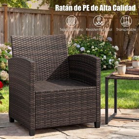 Conjunto de 3 móveis de rattan para jardim, com 2 cadeiras, mesa de vidro e almofadas pretas com capas removíveis, para jardim, terraço ou piscina Cas