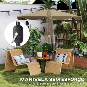 Chapéu de Sol para Jardim Ø2,7 m com Inclinação Ajustável em 3 Posições, Manivela e Volante, Caqui