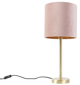 Candeeiro de mesa romântico em latão com cúpula rosa 25 cm - Simplo Moderno