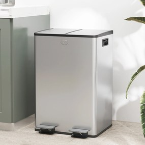 Caixote do lixo duplo para cozinha, 2 x 28 L, 2 tampas com fecho suave, baldes interiores removíveis e pegas