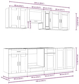 8 peças armário de cozinha conjunto Kalmar cinzento cimento