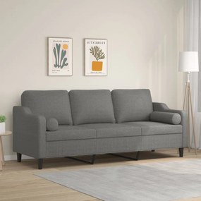 vidaXL Sofá 3 lugares + almofadas/almofadões 210cm tecido cinza-escuro