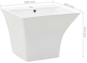 Lavatório de parede em cerâmica 500x450x410 mm branco