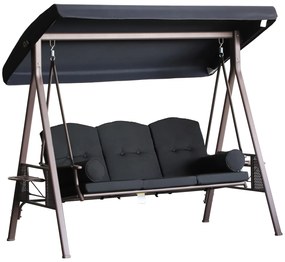Outsunny Banco Baloiço de Jardim de 3 Lugares com Teto 2 Almofadas Suporte para Bebidas 207x120,5x174 cm Preto