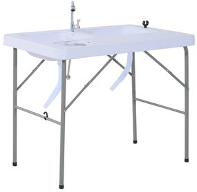 Outsunny Multifuncional Mesa Dobrável 2 em 1 Mesa De Piquenique com Torneira e 2 Pias para Pesca Jardim Churrasco Ao Ar Livre | Aosom Portugal