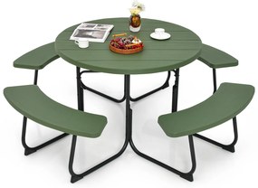 Conjunto de mesa de piquenique redonda para 8 pessoas, 43" e furo para guarda-chuva, branca