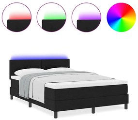 Cama Box Spring com Colchão &amp; LED Preto 140x200 cm Tecido