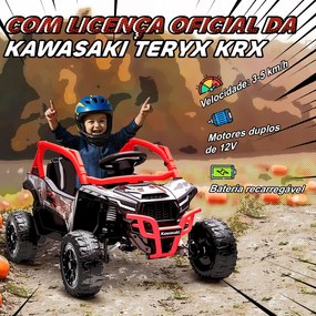 Carro Elétrico para Crianças 12V Kawasaki Teryx KRX 1000 com 2 Motores Faróis e USB 100x64x56 cm Vermelho