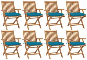 vidaXL Cadeiras de jardim dobráveis c/ almofadões 8 pcs teca maciça
