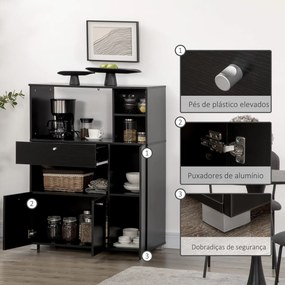 Aparador Auxiliar "Gourmet" de Cozinha - 90x40x120 cm - Preto - Design