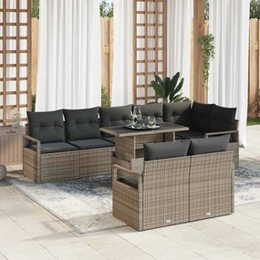 Conjunto de Sofás de Jardim vidaXL de 9 peças com Almofadas Cinzentas de Rattan Poliéster