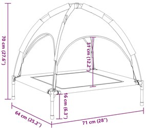 Cama para cães com toldo tecido oxford e aço antracite