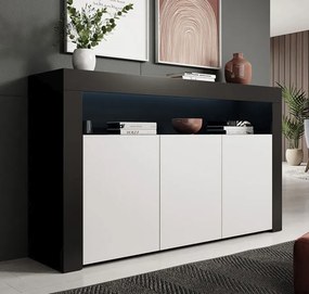 Aparador 'Alays' com Luzes LED - Preto e Branco Mate - 155x91,5x37 cm