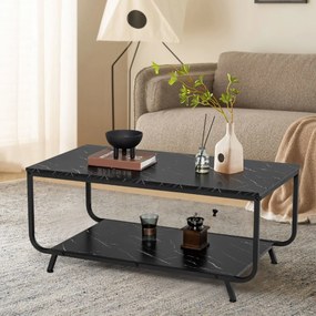 Mesa de centro moderna em mármore falso 105 x 55 x 46,5 cm Preto