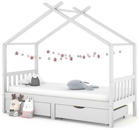 Estrutura cama criança c/ gavetas 90x200 cm pinho maciço branco