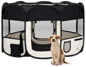 Parque dobrável p/ cão c/ saco de transporte 125x125x61cm preto