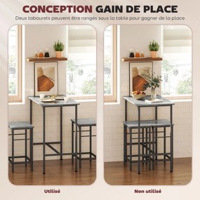 Conjunto de mesa de bar com 2 bancos, estrutura em aço para cozinha, sala de jantar e sala de estar, cinzento