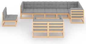 9 pcs conjunto lounge de jardim c/ almofadões pinho maciço