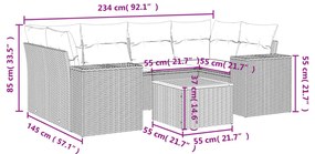 7 pcs conjunto sofás p/ jardim c/ almofadões vime PE cinzento