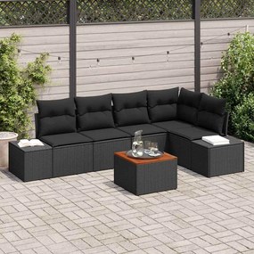 vidaXL Conjunto de Sofá de 6 Peças com Almofadas Preto Rattan Sintético Acácia