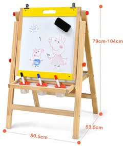 Cavalete 3 em 1 dobrável para crianças duplo de madeira para pintar ajustável em altura com apagador 3 copos de pintura Amarelo