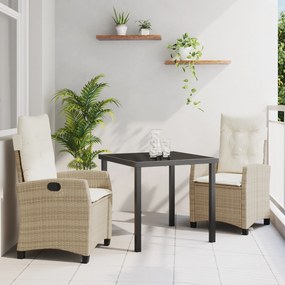 Conjunto de 3 Peças para Jantar de Jardim com Almofadas Bege Vime Poli