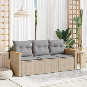 vidaXL 3 pcs conjunto de sofás p/ jardim com almofadões vime PE bege