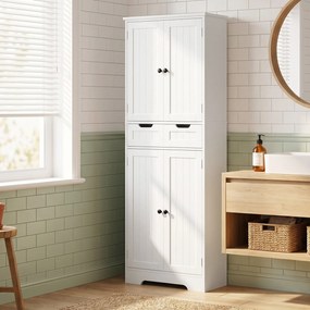 Móvel de casa de banho 60 x 30 x 160 cm, móvel de arrumação com gaveta e 4 portas, estilo moderno, branco