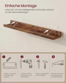 Conjunto de 2 prateleiras de parede 10 x 60 x 5/2 cm castanho vintage