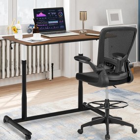 Mesa de computador em pé/sentado com altura ajustável com 4 rodas para quarto de escritório doméstico 95 x 52 x 70-107 cm Cafe