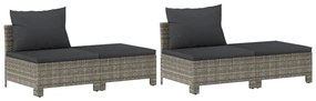 8 pcs conjunto lounge de jardim c/ almofadões vime PE cinzento