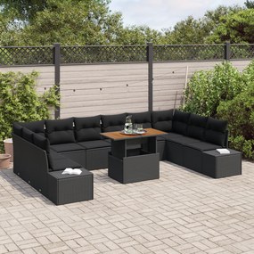 Conjunto de Sofá de Jardim de 11 Peças com Almofadas Preto Rattan