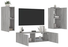 vidaXL 3 pcs móveis de parede para TV com luzes LED cinzento sonoma