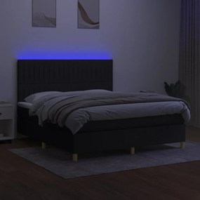 Cama box spring c/ colchão e LED 180x200 cm tecido preto