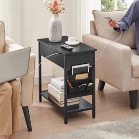 Mesa de apoio com tomada eléctrica e portas USB 60 x 31,5 x 60 cm preta
