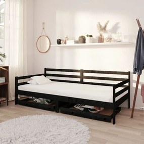 Sofá-cama com gavetas 90x200 cm pinho maciço preto