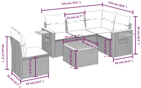 6 pcs conjunto de sofás p/ jardim c/ almofadões vime PE preto