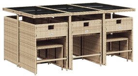 11pcs conj. jantar jardim c/ almofadões vime PE bege misturado