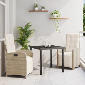 Conjunto de Jantar de Jardim de 3 Peças com Almofadas Bege em Rattan Sintético