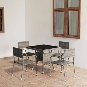 vidaXL 5 pcs conjunto de jantar para jardim vime PE cinzento