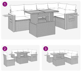 5 pcs conjunto sofás de jardim c/ almofadões acácia e vime PE