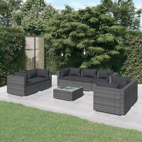 vidaXL 8 pcs conjunto lounge de jardim c/ almofadões vime PE cinzento