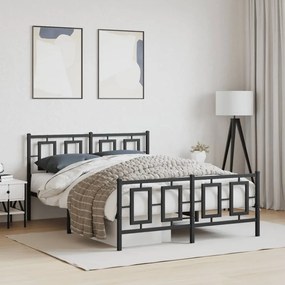 Estrutura de cama com cabeceira e pés 140x190 cm metal preto