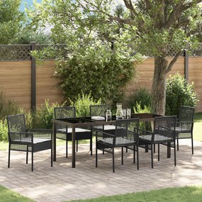vidaXL Conjunto de Jantar para Jardim de 7 Peças com Almofadas Pretas em Rattan Sintético