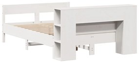 Cama com estante sem colchão 120x190 cm pinho maciço branco