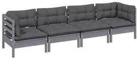 4 pcs conjunto lounge de jardim + almofadões pinho maciço