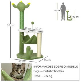 PawHut Árvore Arranhador para Gatos com Forma de Cacto Altura 90cm Tor